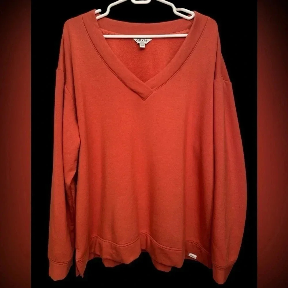 Orvis rust colored soft vneck sweatshirt
